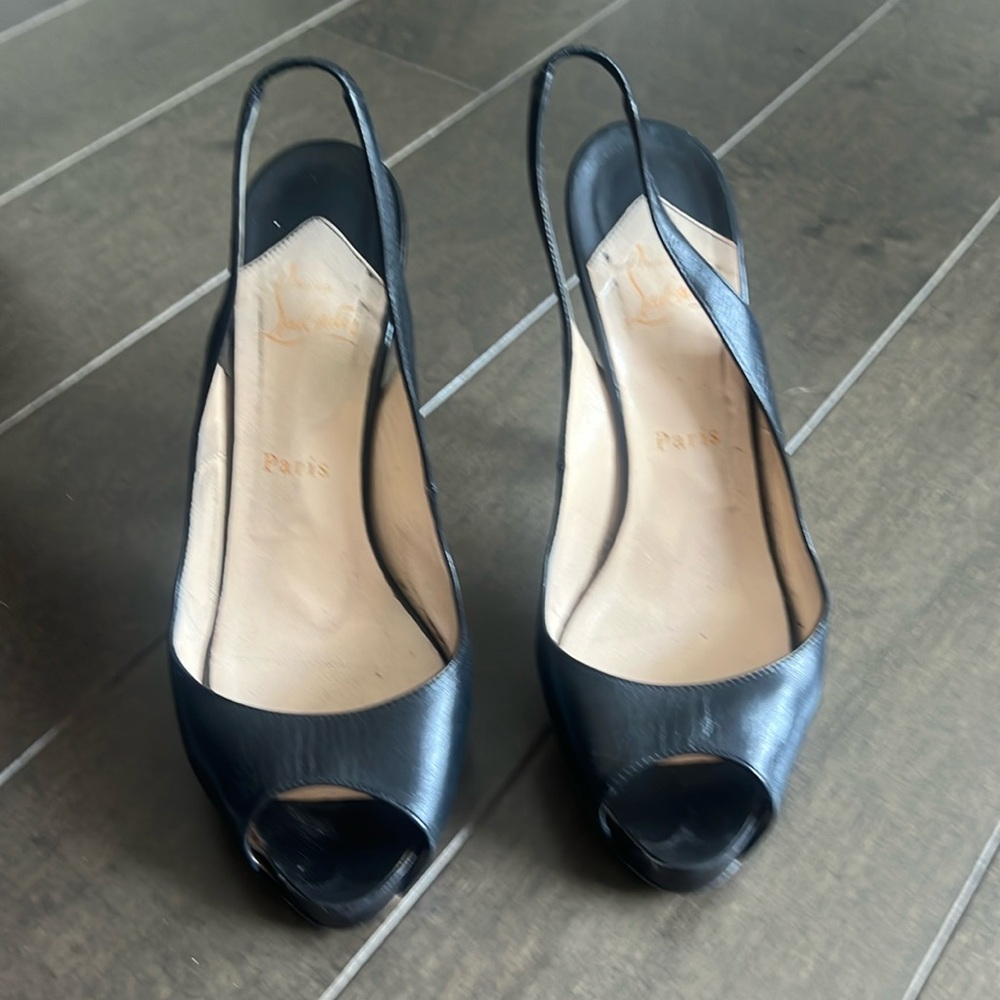 Christian Louboutin, black peep toe sling back heels size 39